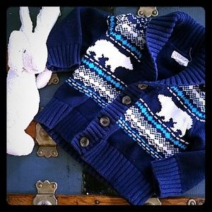 Cowl Neck Button Down Polar Bear Cardigan 12Month
